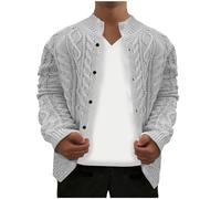 Zeiayuas Men Knitted Cardigan Sweaters Chunky Cable Knit Jumpers Thick Warm Long Sleeve Winter Jumper Button Down Causal Sweater Jacket Knitwear Plus Size Fleece Cardigans Outerwear Gray