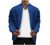 Zeiayuas Men Knitted Cardigan Sweaters Chunky Cable Knit Jumpers Thick Warm Long Sleeve Winter Jumper Button Down Causal Sweater Jacket Knitwear Plus Size Fleece Cardigans Outerwear Blue