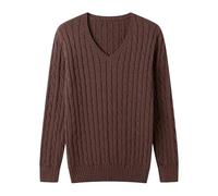 Zeiayuas Men Knitted Sweaters Chunky Cable Knit Jumpers Thick Warm Long Sleeve Winter Jumper V Neck Causal Sweater Jacket Knitwear Plus Size Fleece Cardigans Outerwear Coffee