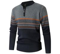 Zeiayuas Men V Neck Jumper Quarter Zip Pullover Vintage Sweatshirt Casual Long Sleeve Jumpers Autumn Winter Loose Pullovers Tops Knitted Sweater Winter Warm Fleece Sweater UK Gray