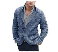 Zeiayuas Mens Cardigan Knitted Jacket Shawl Collar Loose Chunky Cable Knit V Neck Knitwear Long Sleeve Soft Outerwear Navy
