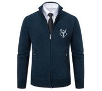 Zeiayuas Mens Cardigans Knitted Woolen Jumper Jackets Winter Thickened Knit Sweater Zip Up Sweaters Casual Plain Stand Up Collar Cardigan Jacket Open Front Coats Pullover Navy