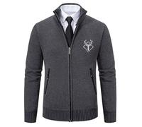 Zeiayuas Mens Cardigans Knitted Woolen Jumper Jackets Winter Thickened Knit Sweater Zip Up Sweaters Casual Plain Stand Up Collar Cardigan Jacket Open Front Coats Pullover Dark Gray