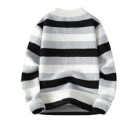 Zeiayuas Men's Crewneck Sweaters Wool Blend Stretch Long Sleeve Knit Pullover Sweater Loose Fit Casual Sweatshirt Color Block Knitted Sweater Oversized Striped Pullover Winter Warm Sweaters Top Black