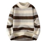 Zeiayuas Men's Crewneck Sweaters Wool Blend Stretch Long Sleeve Knit Pullover Sweater Loose Fit Casual Sweatshirt Color Block Knitted Sweater Oversized Striped Pullover Winter Warm Sweaters Top Khaki