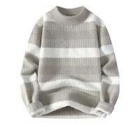 Zeiayuas Men's Crewneck Sweaters Wool Blend Stretch Long Sleeve Knit Pullover Sweater Loose Fit Casual Sweatshirt Color Block Knitted Sweater Oversized Striped Pullover Winter Warm Sweaters Top Beige