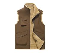 Zeiayuas Mens Fleece Gilet Fishing Hunting Hiking Vest Multi Pocket Waistcoat Plush Warm Sleeveless Jackets Comfortable Breathable Lightweight Gilets Safari Vests Outdoor Work Outwear Coat Plus Size