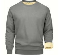 Zeiayuas Mens Fleece Jumpers Crew Neck Sherpa Lined Sweatshirts Thermal Winter Warm Pullover Fur Sweater Long Sleeve Plain Casual Workwear Thick Gym Fuzzy Fluffy Sweatshirt UK Clearance Dark Gray