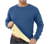 Zeiayuas Mens Fleece Jumpers Crew Neck Sherpa Lined Sweatshirts Thermal Winter Warm Pullover Fur Sweater Long Sleeve Plain Casual Workwear Thick Gym Fuzzy Fluffy Sweatshirt UK Sale Clearance Navy