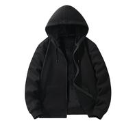 Zeiayuas Men's Fleece Linen Jacket Full Zip Hoodie Winter Warm Thick Hoodys Coats for Men Solid Color Zipper Cardigan Sherpa Plush Thicken Jackets Teddy Bear Coat with Pocket Black