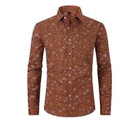 Zeiayuas Mens Floral Shirt Casual Button Down Long Sleeve Flower Printed Shirt Party Fancy Business Formal Dress Shirts Slim Fit Hawaiian Beach Stylish Tops for Wedding Prom Holiday Brown