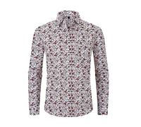 Zeiayuas Mens Floral Shirt Casual Button Down Long Sleeve Flower Printed Shirt Party Fancy Business Formal Dress Shirts Slim Fit Hawaiian Beach Stylish Tops for Wedding Prom Holiday White