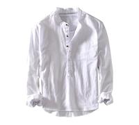 Zeiayuas Men's Long Sleeve Casual Shirt Half Button Henley Shirts Cotton Linen Breathable Shirts Vintage Retro Holiday Shirts Casual Smart Tops Plain Workwear White