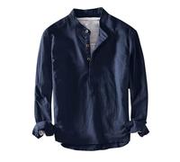 Zeiayuas Men's Long Sleeve Casual Shirt Half Button Henley Shirts Cotton Linen Breathable Shirts Vintage Retro Holiday Shirts Casual Smart Tops Plain Workwear Blue