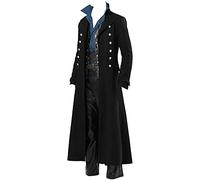 Zeiayuas Men's Longline Military Style Button Up Coat Halloween Gothic Steampunk Overcoat Full Length Winter Casual Outwear Lapel Motorcycle Long Coat Biker Jacket Size 8-22