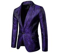 Zeiayuas Mens Luxury Floral Tuxedo Lightweight Regular Fit Blazer Prom Suit Dinner Jacket Shawl Lapel One Button Tuxedo Suits Evening Wear Party Wedding Business Formal Coat Purple