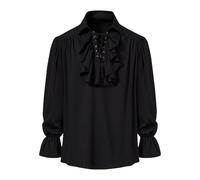 Zeiayuas Men's Renaissance Shirt Retro Steampunk Victorian Long Sleeve Jabot Collar Medieval Pirate Lace Up Tops Pirate Shirts Vampire Gothic Ruffled Medieval Halloween Costume Clothing Black