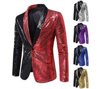 Zeiayuas Mens Sequin Blazer Shiny Glitter Suit Jacket Casual Smart Notched Blazers Lightweight One Button Regular Fit Jackets Formal Business Wedding Party Coats Classic Chic Tuxedo