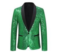 Zeiayuas Men's Sequin Blazer Shiny Glitter Suit Jacket Casual Smart Notched Blazers One Button Regular Fit Jackets Formal Business Wedding Party Coats Classic Chic Tuxedo Jacket Green