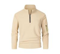 Zeiayuas Mens Sherpa V Neck Jumper Long Sleeve 1/4 Zip Sweatshirt Fleece Pullover Regular Fit Autumn Winter Velvet Sweatshirts Fleece Thicken Warm Sweat Tops UK Size 8-18 Khaki