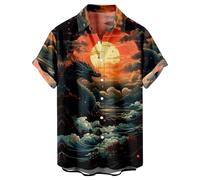 Zeiayuas Mens Shirts Plus Size Chinese Dragon T Shirt Short Sleeve Button Down Summer Blouses Funny Graphic Tees Shirts Oversized Loose Pullover Top Sportswear Tshirts Office Work Tunic Tops