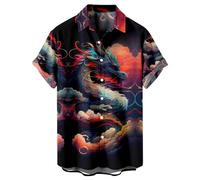 Zeiayuas Mens Shirts Plus Size Chinese Dragon T Shirt Short Sleeve Button Down Summer Blouses Funny Graphic Tees Shirts Oversized Loose Pullover Top Sportswear Tshirts Office Work Tunic Tops