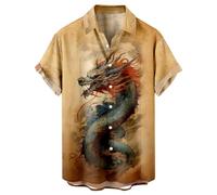 Zeiayuas Mens Shirts Plus Size Chinese Dragon T Shirt Short Sleeve Button Down Summer Blouses Funny Graphic Tees Shirts Oversized Loose Pullover Top Sportswear Tshirts Office Work Tunic Tops