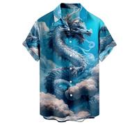 Zeiayuas Mens Shirts Plus Size Chinese Dragon T Shirt Short Sleeve Button Down Summer Blouses Funny Graphic Tees Shirts Oversized Loose Pullover Top Sportswear Tshirts Office Work Tunic Tops