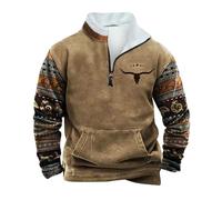 Zeiayuas Men's Sweatshirts UK Micro Fleece Pullover Half Zip Tactical Sweatshirt Ethnic Printed Athletic Hoodies Cotton Workout Sweatshirt Hip Hop Pullovers Western Cargo Jumpers Sale Clearance