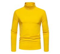 Zeiayuas Men's Turtleneck T-Shirts Long Sleeve Pullover Sweater Basic Designed Undershirt Slim Fit Top Fashion Mock Men's Jumper Roll Neck Tops Lightweight Cotton Sweater Pullovers Yellow