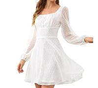 Zeiayuas Milkmaid Dress Women, Milk Maid Dress for Women Square Neck Long Sleeve Midi Dress Boho Elegant Swiss Dot Chiffon Dresses Casual A-Line Milkmaid Dresses White