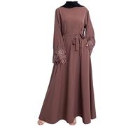 Zeiayuas Muslim Full Cover Kaftan Abaya for Women - Flowy Maxi Dress With Pocket, Islamic Evening Gown, Arab Clothes, Embroidered Robe - Brown
