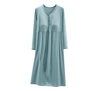 Zeiayuas Nightdress for Women Long Sleeve Lounge Dresses with Built in Bra Ladies Long Nightgown Padded Nightshirts Soft Cotton Loose Sleep Dress Half Button Sleepwear Pyjamas Light Blue