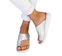 Zeiayuas Orthopedic Sandals for Women Ladies Bunion Correction Sandals Sliders with Arch Support Wide Fit Leather Wedge Sandal Walking Shoes Slip On Open Toe Slides Slippers Summer Comfy Mules UK