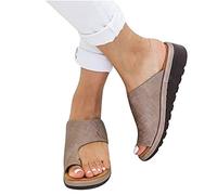 Zeiayuas Orthopedic Sandals for Women Ladies Bunion Correction Sandals Sliders with Arch Support Wide Fit Leather Wedge Sandal Walking Shoes Slip On Open Toe Slides Slippers Summer Comfy Mules UK