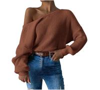 Zeiayuas Oversized Jumper Women Off The Shoulder Knitted Jumpers Solid Color Sweaters Long Sleeve Knit Tops Sexy Cold Shoulder Pullover Knitwear Ladies Jumper Size 8-14 Brown