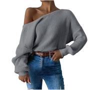 Zeiayuas Oversized Jumper Women Off The Shoulder Knitted Jumpers Solid Color Sweaters Long Sleeve Knit Tops Sexy Cold Shoulder Pullover Knitwear Ladies Jumper Size 8-14 Gray