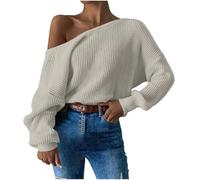Zeiayuas Oversized Jumper Women Off The Shoulder Knitted Jumpers Solid Color Sweaters Long Sleeve Knit Tops Sexy Cold Shoulder Pullover Knitwear Ladies Jumper Size 8-14 Beige