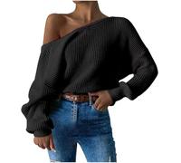 Zeiayuas Oversized Jumper Women Off The Shoulder Knitted Jumpers Solid Color Sweaters Long Sleeve Knit Tops Sexy Cold Shoulder Pullover Knitwear Ladies Jumper Size 8-14 Black