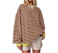 Zeiayuas Oversized Pullover for Women Striped Sweatshirt Tops Drop Shoulder Long Sleeve Sweatshirts Y2k Top Loose Fit Casual Pullovers Baggy Lightweight Tops Spring Fall Blouses