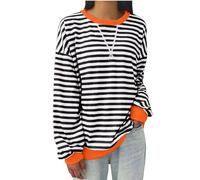 Zeiayuas Oversized Sweatshirt for Women Striped Pullover Tops Drop Shoulder Long Sleeve Sweatshirts Y2k Top Loose Fit Casual Pullovers Baggy Lightweight Tops Spring Fall Blouses