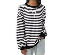 Zeiayuas Oversized Sweatshirt for Women Striped Pullover Tops Drop Shoulder Long Sleeve Sweatshirts Y2k Top Loose Fit Casual Pullovers Baggy Lightweight Tops Spring Fall Blouses