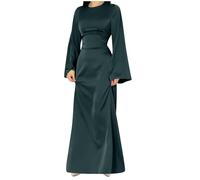 Zeiayuas Party Dress for Women Long Sleeve Satin Silk Maxi Dress Disco Club Long Dress Ladies Round Neck Elegant Evening Prom Cocktail Dress Clubwear Solid Color Long Dresses Green