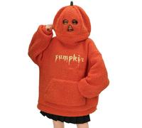 Zeiayuas Pumpkin Hoodies Women Holloween Fleece Jumpers Sherpa Pullover Cute Halloween Costume Pumpkin Hooded Orange Tops Casual Fluffly Fuzzy Sweatshirt Winter Warm Loose Comfy Jumper with Pocket
