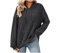 Zeiayuas Ribbed Hoodies for Women Oversized Jumpers Ladies Long Sleeve Tops Knitted Pullover Lightweight Rib Knit Hoodie Casual Loose Basic Pullovers Tops with Pocket