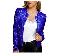 Zeiayuas Sequin Blazer for Women UK Elegant Glitter Club Party Suit Jacket Sale Clearance Spring Summer Y2K Clothes Fashion Blouse Outwear Tops Size 8-16 Blue