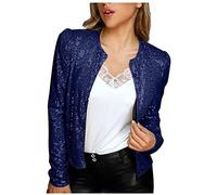 Zeiayuas Sequin Blazer for Women UK Elegant Glitter Club Party Suit Jacket Spring Summer Y2K Clothes Fashion Blouse Outwear Tops Size 8-16 Navy