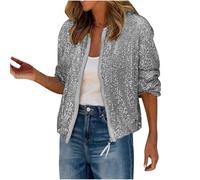 Zeiayuas Sequin Bomber Jacket Women Sparkly Sequin Jackets Coat Long Sleeve Front Zip Up Jacket Ladies Glitter Tops Biker Shiny Clubbing Party Club Jacket Metallic Festival Outfits