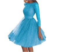 Zeiayuas Sequin Dress for Women UK Sparkly Glitter Party Dress 3/4 Sleeve Mesh Tutu Dress Sparkle Disco Club Dresses Ladies Formal Clubwear Wrapped Mini Dress Evening Gown Light Blue