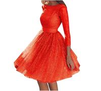 Zeiayuas Sequin Dress for Women UK Sparkly Glitter Party Dress 3/4 Sleeve Mesh Tutu Dress Sparkle Disco Club Dresses Ladies Formal Clubwear Wrapped Mini Dress Evening Gown Red